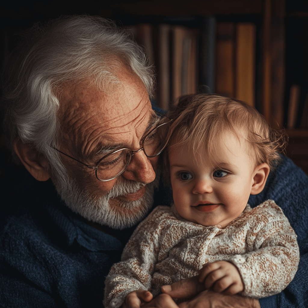 a grandfather holding a baby